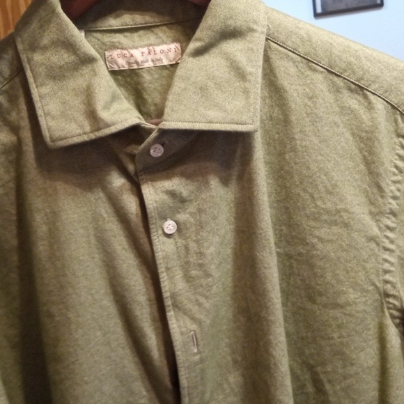 Luca Falconi Italy Oxford Cloth Collard button down front shirt 43 17 Green - Picture 2 of 4